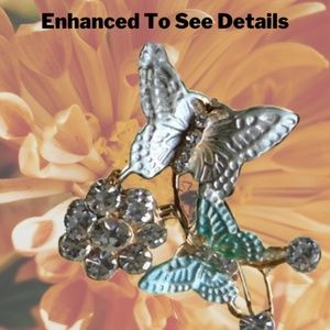 Vintage Double Butterfly Crystal Small Pinback/Brooch